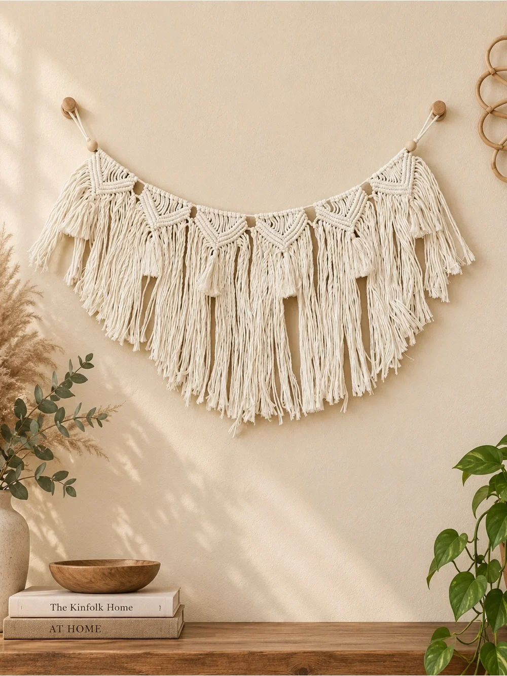Boho Macrame Wall Hanging Garland in Natural Cream